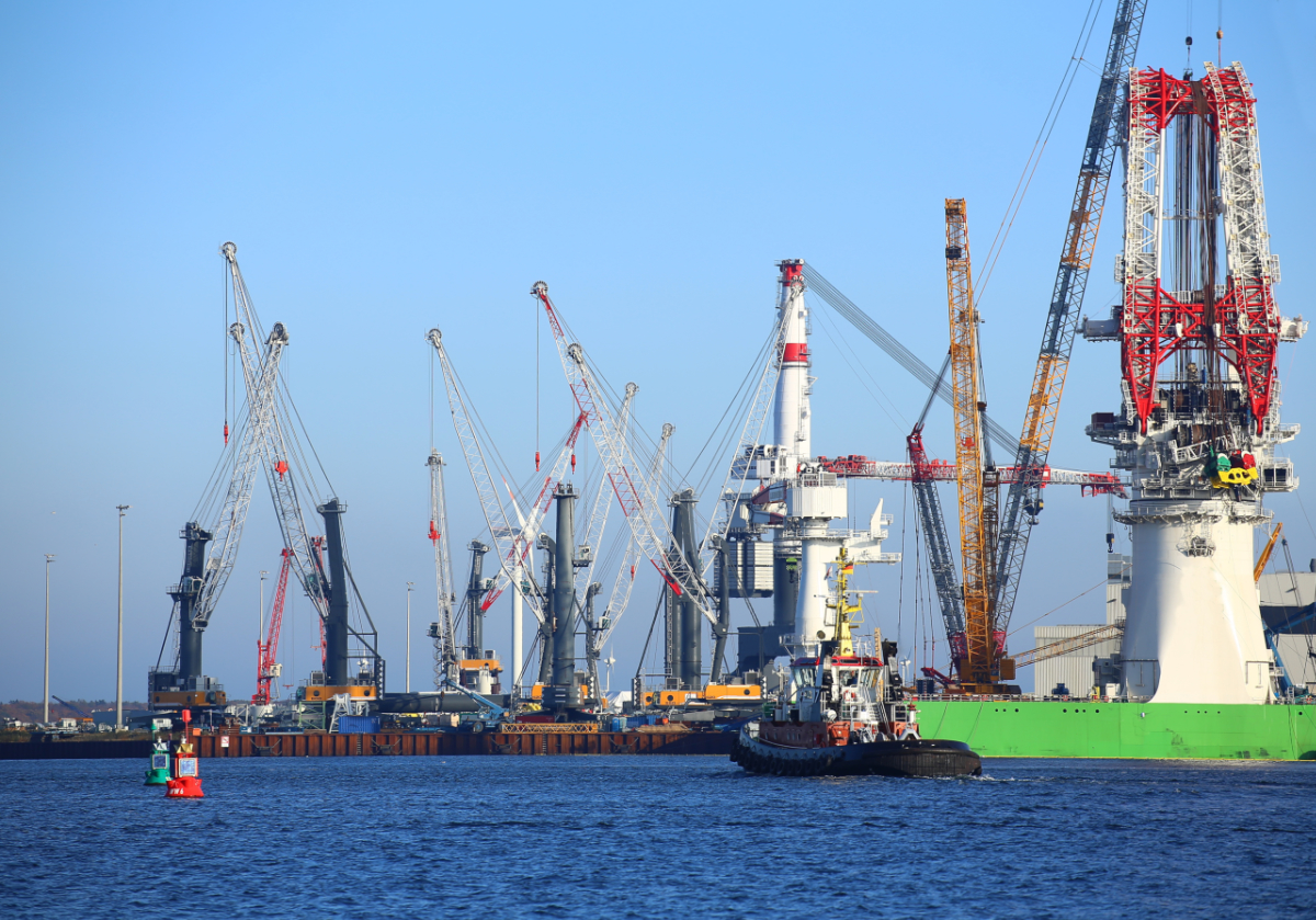 Variety of cranes at the port of Rostock